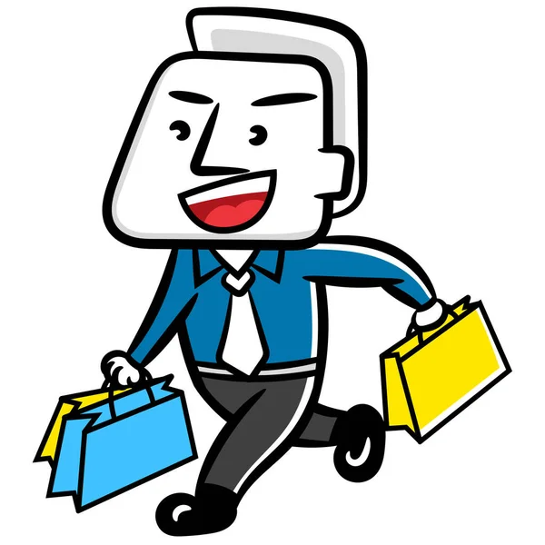 Zakelijk Blanke Man Cartoon Shopping Scene Vector Concept Een Witte — Stockvector