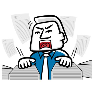 Beyaz adamın beyaz arka planda kafası karışmış ve kızgın sahne vektörü karikatürü konsepti