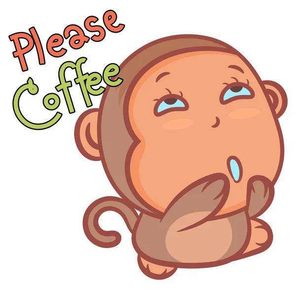 Proszę Kawa Małym Małpa Koncepcja Scena Wektor Tło Naklejki — Wektor stockowy