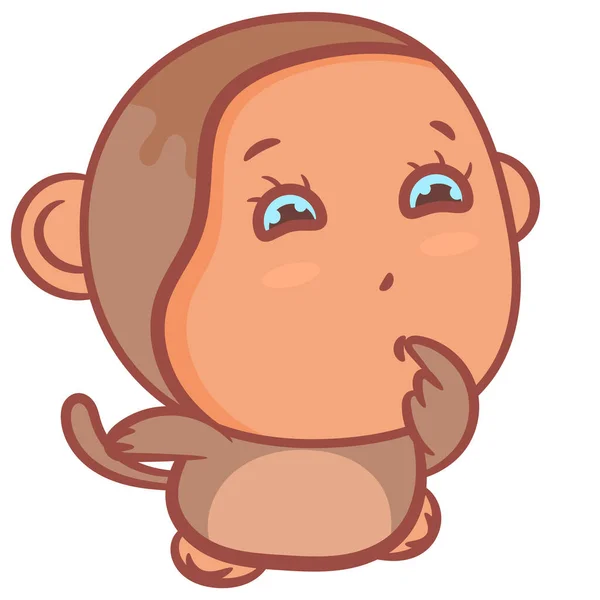 小さな猿の漫画のキャラクターの笑顔シーンベクトル漫画の白の背景 — ストックベクタ
