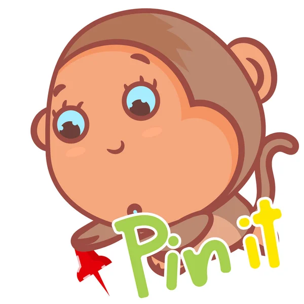 Pin Bonito Pequeno Macaco Marrom Gesto Vetor Cartoon Fundo Branco — Vetor de Stock