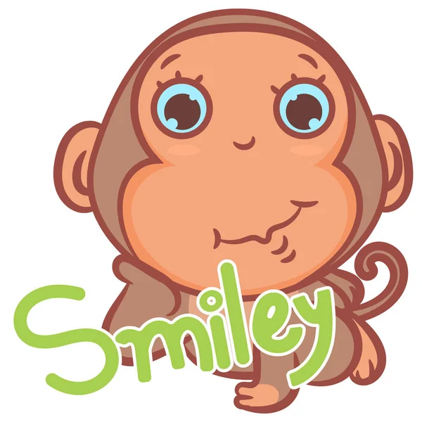 かわいいです小さな茶色の猿の笑顔シーンベクトル漫画上の白い背景 — ストックベクタ