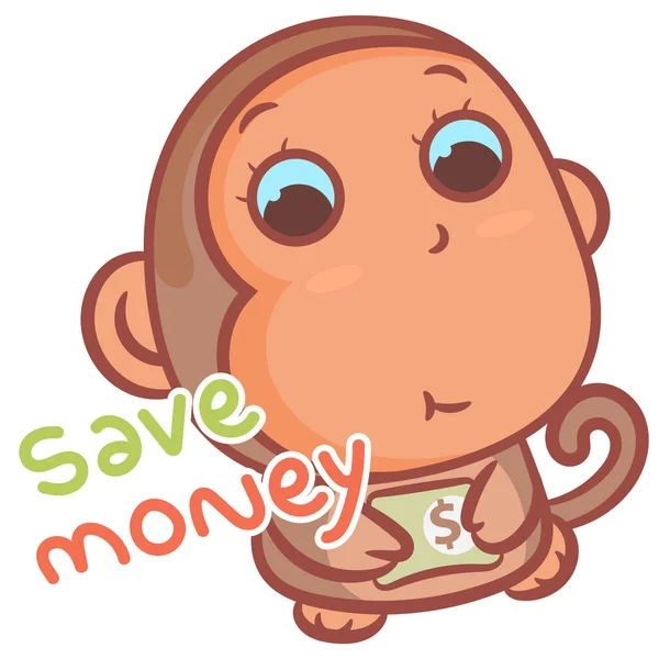 Cute Little Monkey Cartoon Money Concept Scene Vector White Background — Stock Vector