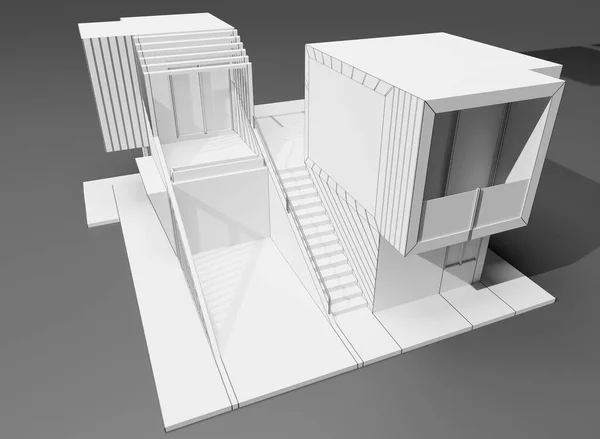 Modern Ház Projekt Fehér Színű Wireframe Renderelés Építészet Tapéta Háttér — Stock Fotó
