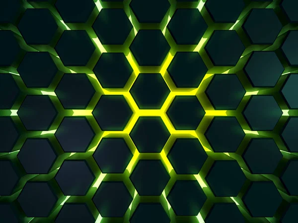 Patrón Hexágono Superficial Futurista Energía Verde Representación Celda Energía Del —  Fotos de Stock
