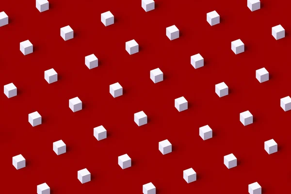 バナー カバー デザインをブランドに白の幾何学的な Ubes 抽象的な レンダリングの図 赤の背景にミニマル シーン — ストック写真