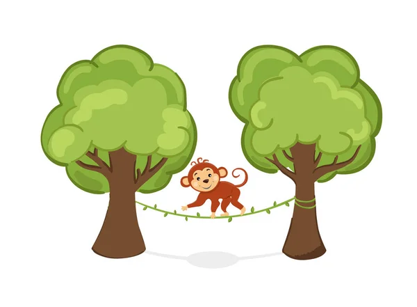 Hermoso Mono Dibujos Animados Caminando Largo Rama Lindo Animal Bosque — Archivo Imágenes Vectoriales