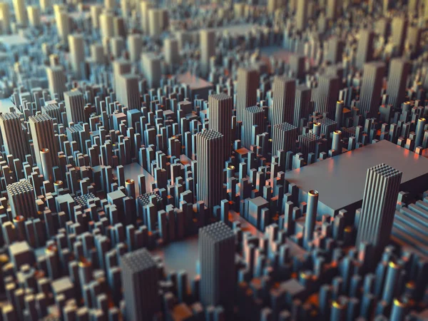 Cidade Futurista Luz Dia Vista Prospectiva Com Bokeh Ilustração Renderização — Fotografia de Stock