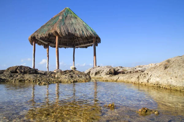 Yaz Tatil Egzotik Adada Palmiye Ağaçları Ile Güzel Plaj Panorama — Stok fotoğraf