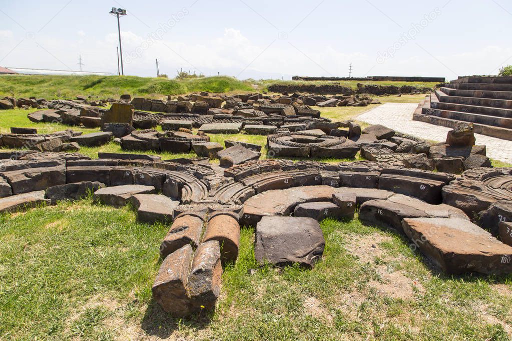  Ancient Armenian Orthodox Church Zvarnots panorama. Horizontal.