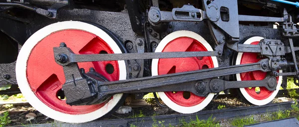 Ruedas Una Vieja Locomotora Restaurada Ancho Horizontal —  Fotos de Stock