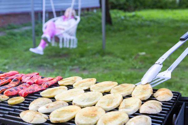 Cocinar Salchichas Carne Fuego Abierto — Foto de Stock