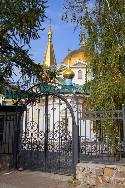 View Ascension Cathedral Metal Gate Vertically — Stock Photo, Image