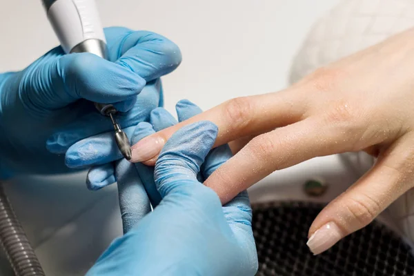 Hardware Manicura Usando Máquina Dispositivo Eléctrico Procedimiento Para Preparación Las —  Fotos de Stock