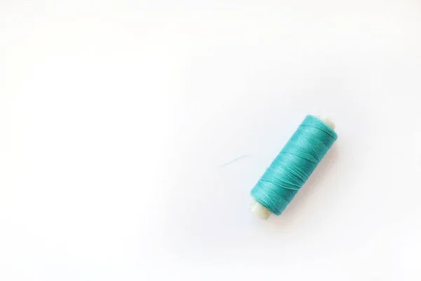 Multicolored Thread Coils Pink Blue Background Sewing Supplies Accessories Needlework — Stock Photo, Image