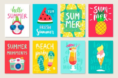 Yaz el calligraphyc kartı koymak meyve, kokteyller, dondurma ile çekilmiş. El ilanları, kartpostallar, afişler, posterler ve diğer tasarımlar için kullanın. Vektör çizim.