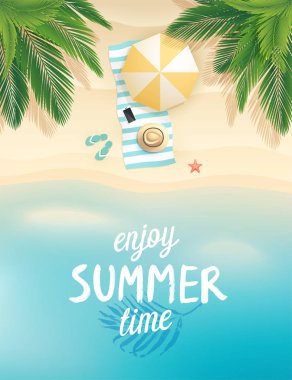 Tropikal plaj poster. Vektör çizim.