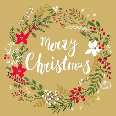 Noel Callygraphic çiçek çelenk - elle çizilmiş vektör çizim. 