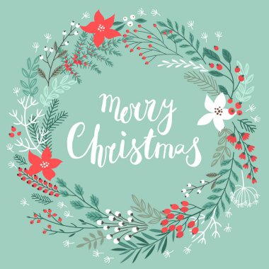 Noel Callygraphic çiçek çelenk - elle çizilmiş,