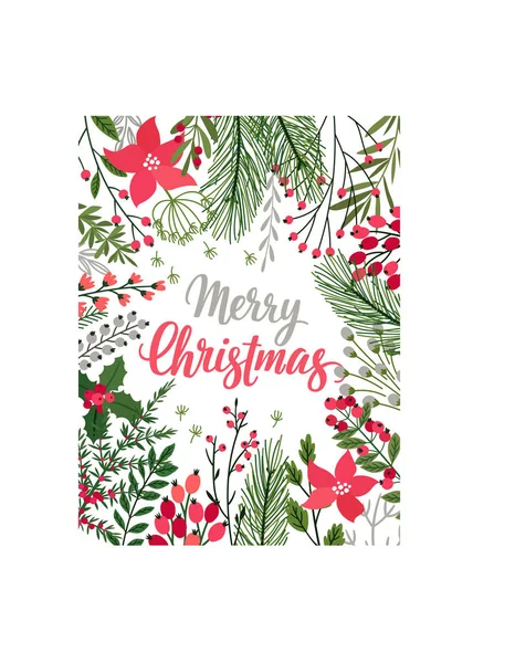 Christmas Callygraphic card - hand drawn floral — Stock Vector