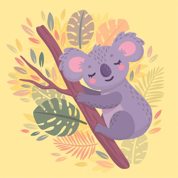 Bonito mão desenhada koala dormindo no ramo. L — Vetor de Stock