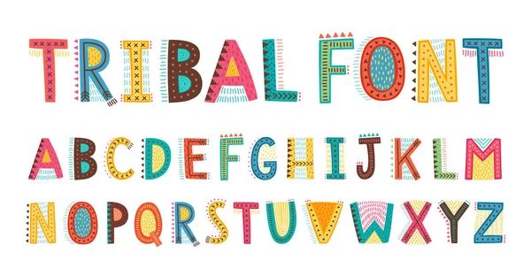 Ribal cute alphabet font. Uppercase doodle Letters. — Stock Vector