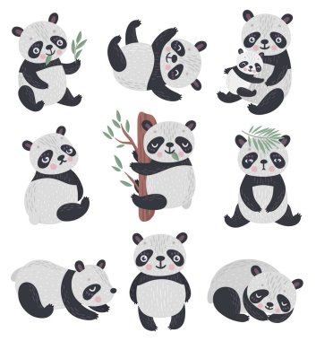 Panda set el çizilmiş tarzı.
