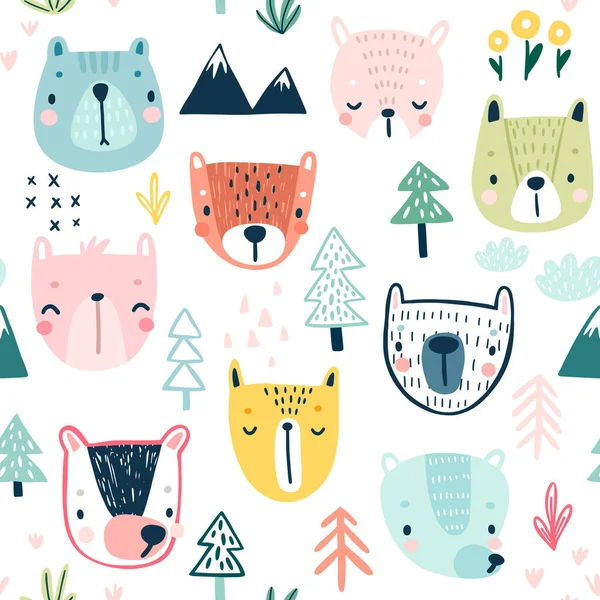 Seamless Pattern Cute Sloths Childish Background Sweet Characters Other Elements — Stock Vector