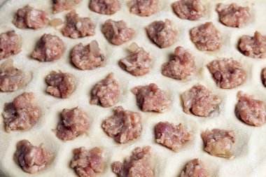 köfte, test et parçaları için hazırlık. 