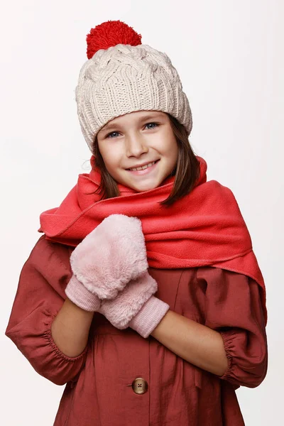 Recovering Laughing Girl Jacket Cap Gloves Disease Cold Flu Winter — Stock Photo, Image