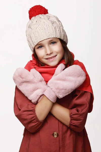 Recovering Laughing Girl Jacket Cap Gloves Disease Cold Flu Winter — Stock Photo, Image