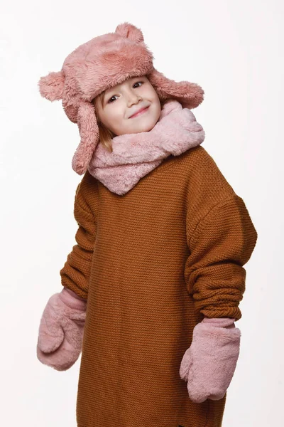 Recovering Laughing Girl Jacket Cap Gloves Disease Cold Flu Winter — Stock Photo, Image