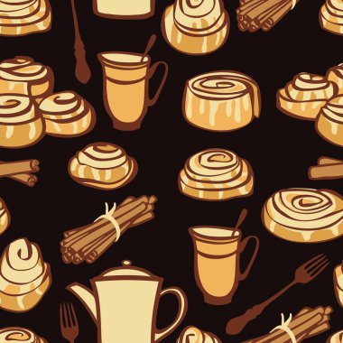 Yiyecek toplama tarçınlı çörek fırın baharat ile öğleden sonra çay siyah arka plan