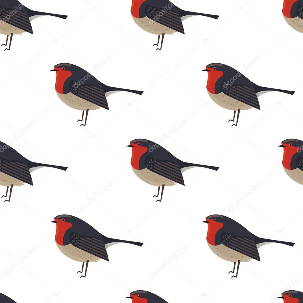 Robin bird icon Geometric cartoon flat Vector illustration Stylized animal Seamless pattern set