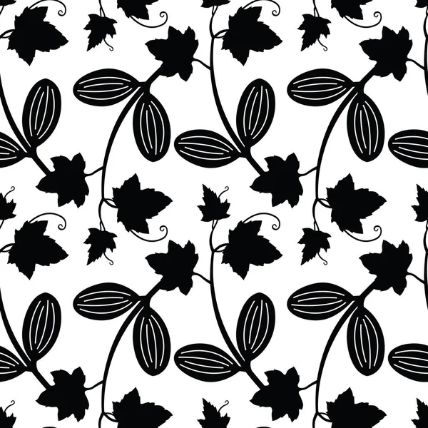 Ecballium Decorative floral illustration Black color Seamless pattern — Stock Vector