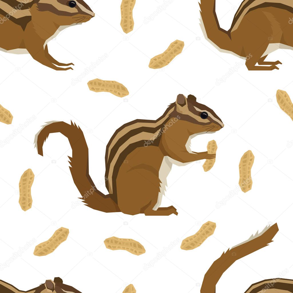 Forest Wildlife Vector animals Geometric style Chipmunks and peanuts Seamless pattern set