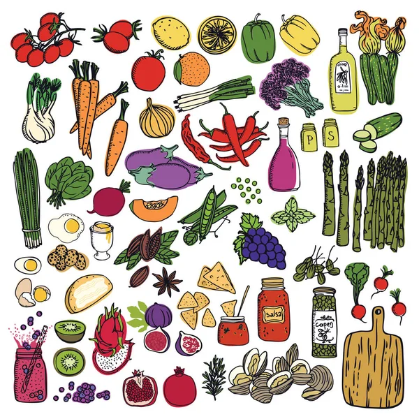 Voedsel instellen groente en fruit geïsoleerde objecten — Stockvector