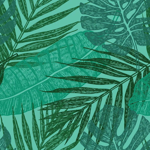 Tropikalne Palma pozostawia ilustracja zielone tło wektor wzór — Wektor stockowy