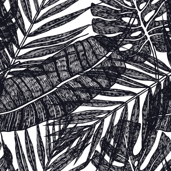 熱帯のヤシの葉ベクターのシームレスなパターンの背景画像 — ストックベクタ