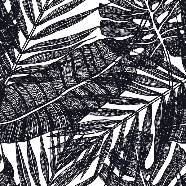 Tropical palm leaves Vector seamless pattern Background illustration
