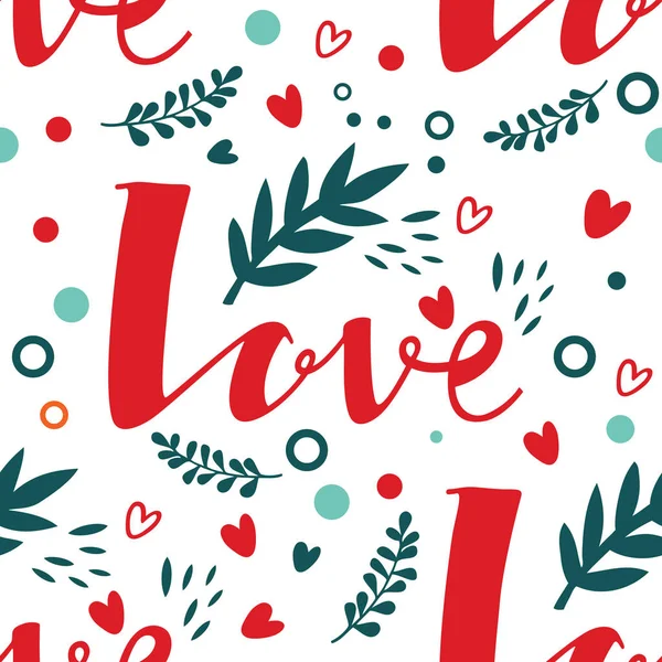 Lettering Love Modello senza cuciture Giorno di San Valentino — Vettoriale Stock