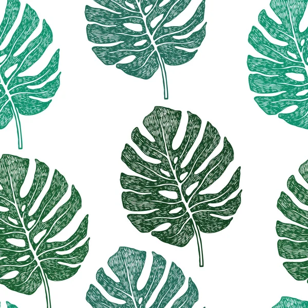 熱帯のヤシ モンステラの葉ベクターのシームレス パターン — ストックベクタ