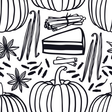 Sebze set Pumpkins, tarçın, vanilya ve anason sorunsuz imkanı siyah renk desen