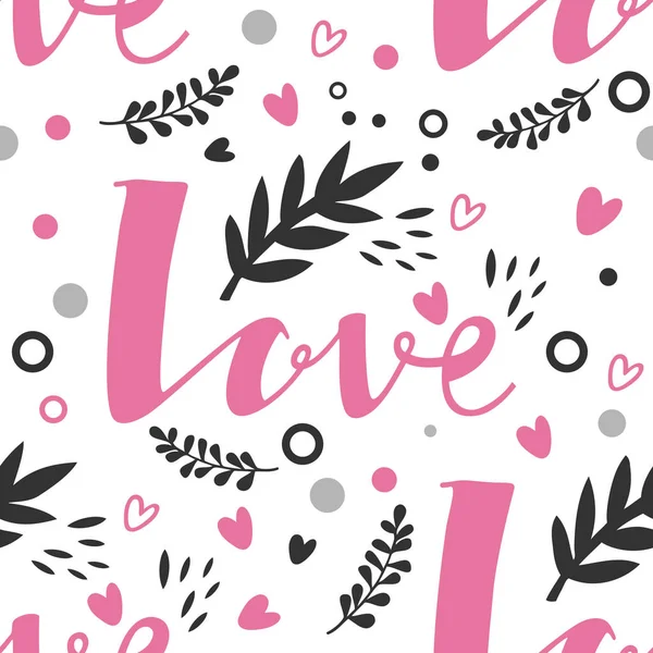 Love Sweet harten naadloze patroon Valentijnsdag belettering — Stockvector