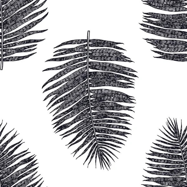 棕榈叶子无缝的样式黑色背景 — 图库矢量图片