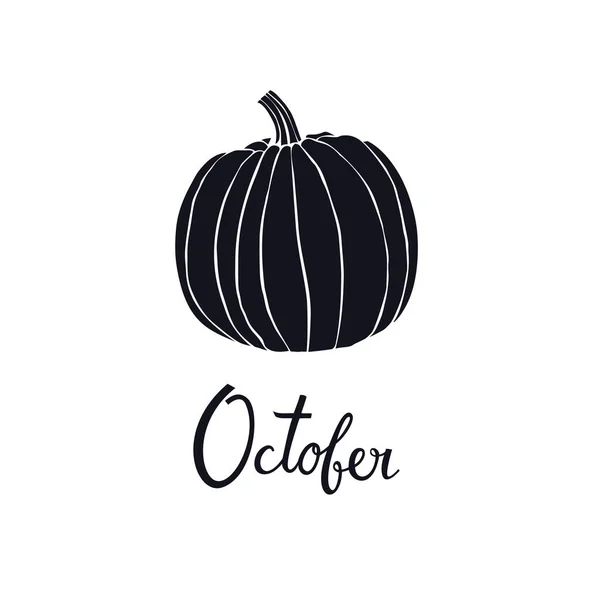 Halloween Pumpkin października dłoń literowanie na białym tle wektor ikona projektowania etykiet i logotyp — Wektor stockowy