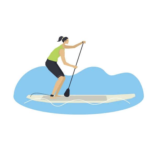 Stand Up Paddle Imbarco Donna su una tavola Illustrazione vettoriale — Vettoriale Stock
