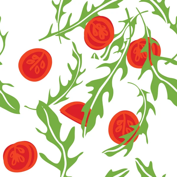 Koken kruiden rucola en tomaten naadloze patroon — Stockvector