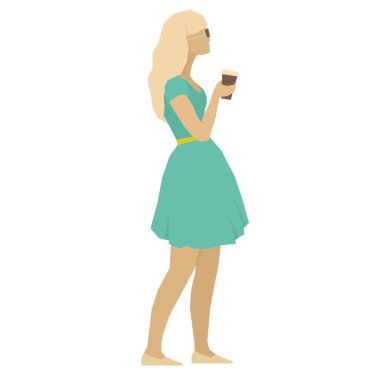 Bir fincan kahve vektör illüstrasyon izole nesne olan bir genç kadın