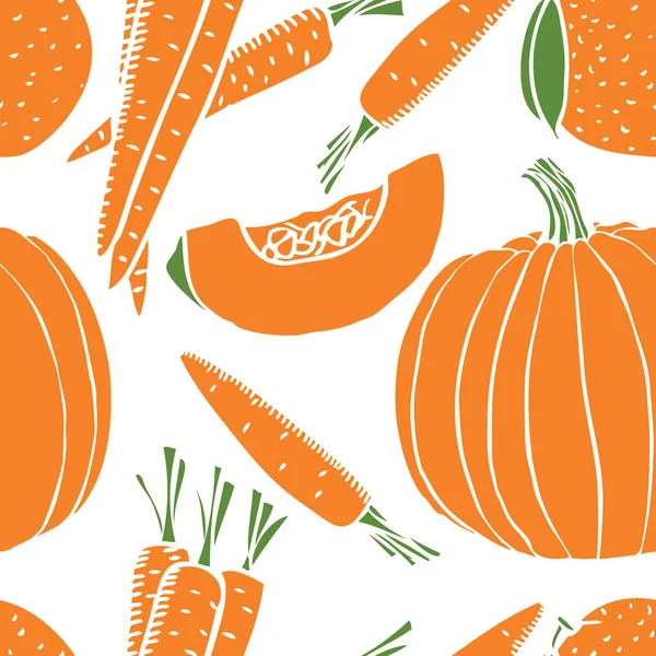 Orange fresh Pumpkin and carrot Seamless pattern — Stock Vector